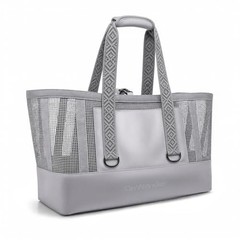 Large Mesh Beach Bag, Waterproof Bottom Tote, Structured Design 50L Grey
