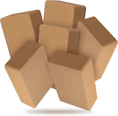Junkin 6 Pack Cork Yoga Blocks, 9 X 6 X 3 Inches Non-Slip & Anti-Tilt Yoga Block