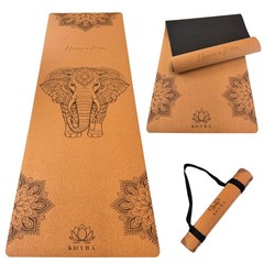 Cork & Natural Rubber Yoga Mat with Elephant Mandala – Non Slip Premiu…