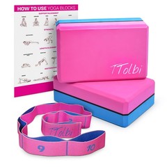 Yoga Blocks 2 Pack with Strap – Non-Slip EVA Foam for Pilates, Dance, Gymnastics