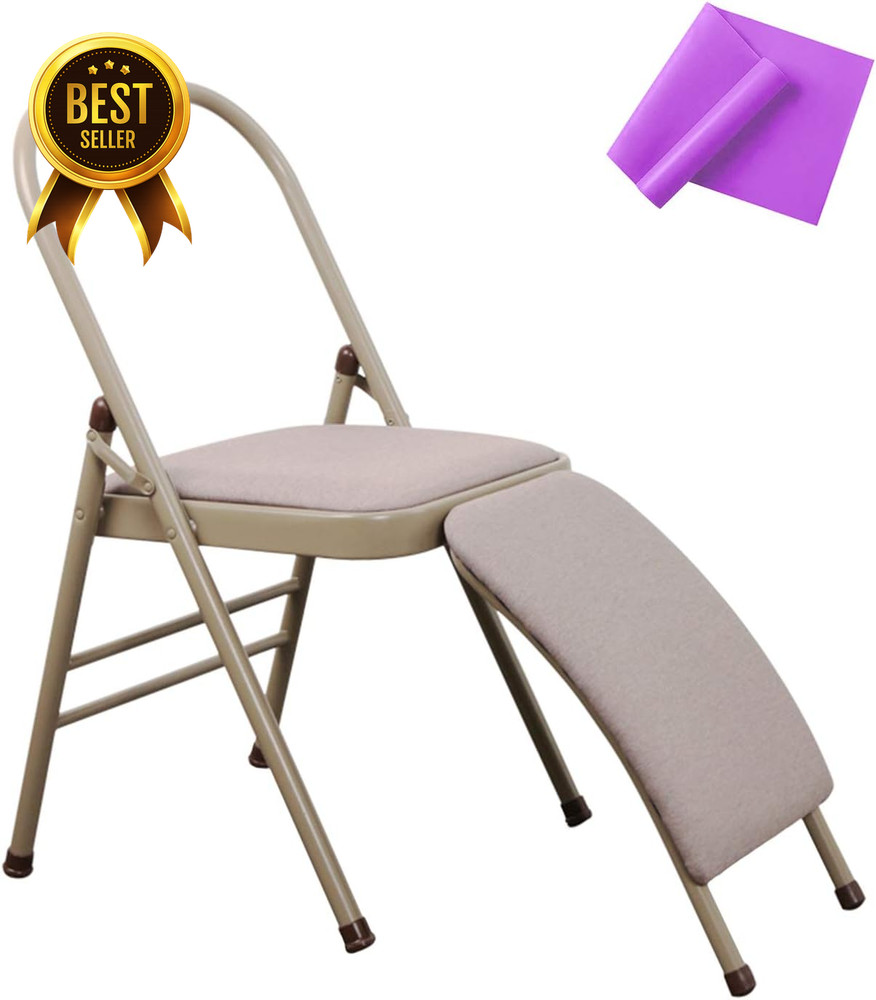 Foldable Yoga Auxiliary Chair with Lumbar Support Resistance Band Purple