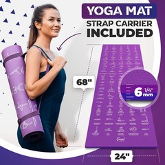Instructional Yoga Mat with Poses Printed On It & Carrying Strap – 75 Illustr…