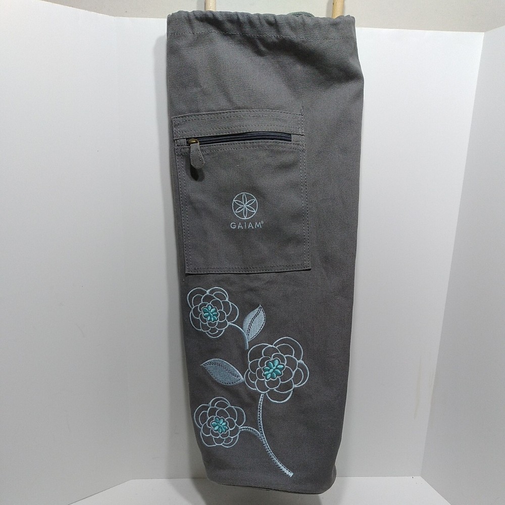 Gaiam Blue Gray Embroidered Floral Yoga Mat BAG-ONLY