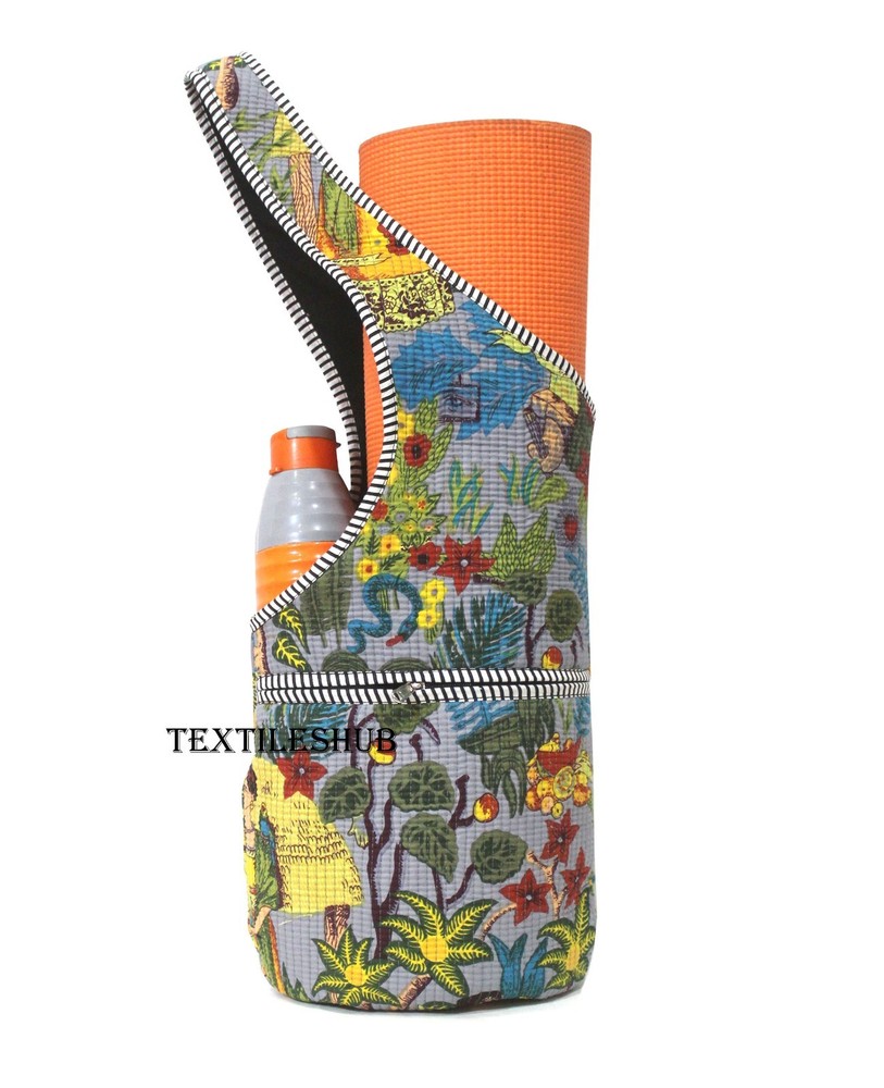 Handmade Cotton Yoga Mat Bag Quilted Frida Kahlo Print Sling Shoulder Carrier