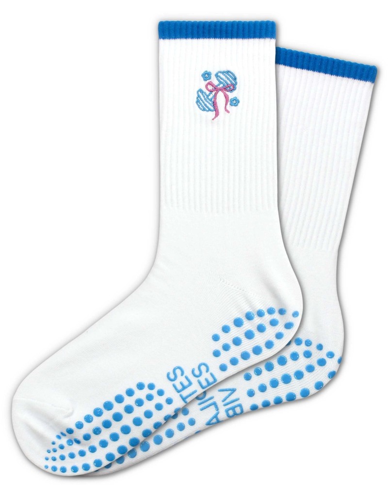 AYQJCBGC Cute Pilates Grippy Socks, Blue Heart Bow Icon Striped 10, Gum