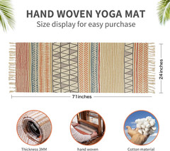Cifupy Organic Cotton Yoga Mat Handwoven Non Slip Yoga Rug 24×72
