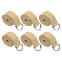 6Pcs 8 Feet Cotton Yoga Strap Belt Stretch Bands with D-Ring Buckle, Khaki