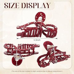 Rhinestone Hair Bow Claw Clip for Women, 4.3″, Butterfly Style, Non Wine red