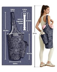 Yoga Mat Bag for Women with Drawstring Pocket & Inner Pocket, Large Navy blue