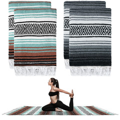 Preboun 4 Pcs Large Mexican Yoga Blanket Pack 45 X 70 Inch Thick Woven Camping