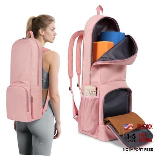Yoga Mat Bag Carrier Zipper Closure Multi Functional Essential Pockets Pink