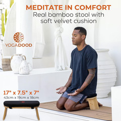 Yoga Dood Meditation Bench – Folding Bamboo Meditation Stool with Velvet Cushion