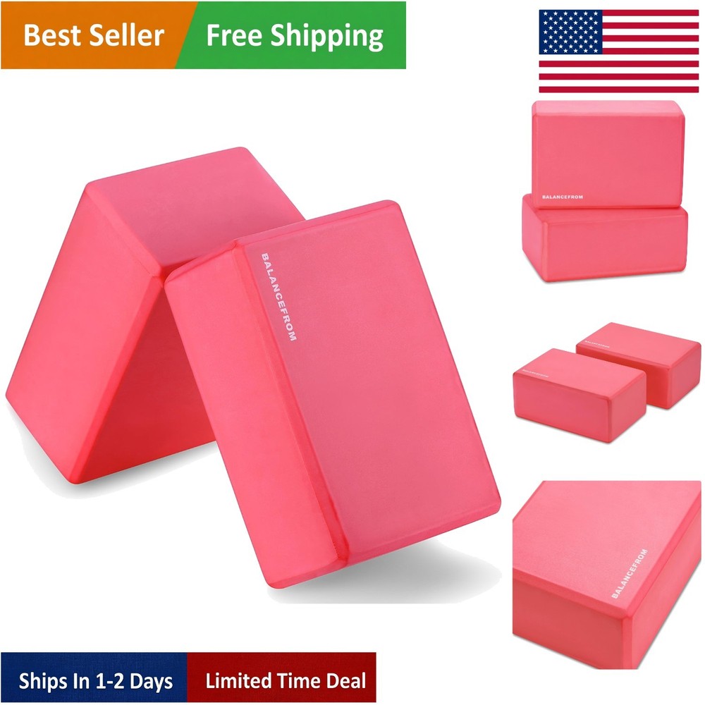 Set of 2 High Density Yoga Blocks – 9″x6″x4″ – Non-Slip Foam for Stability