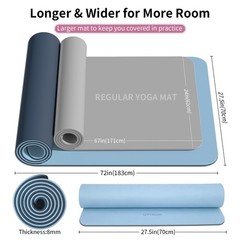 WOHAO Extra Thick 8mm Yoga Mat, 72″x28″ Non 183*70*0.8cm, Blue-gray+Navy blue