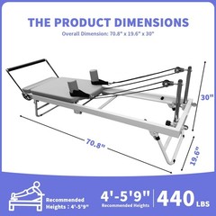 440Lbs Pilates Reformer Machine Foldable Pilates Equipment w/Adjustable Springs