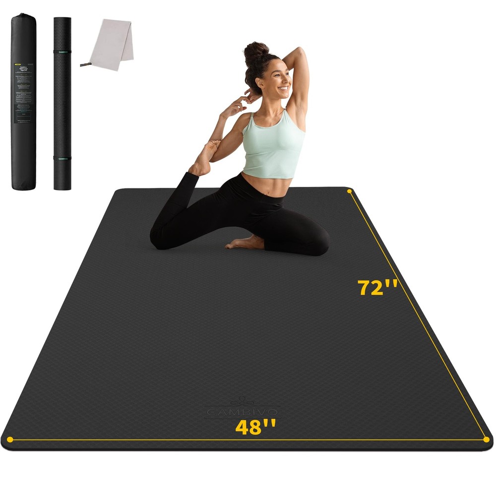 Large Yoga Mat (6’x 4′), Extra Wide Workout Mat for Men and Women, 1/3 &1/4 T…