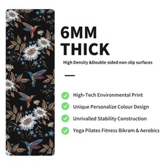 Yoga Mat Print Extra Thick TPE Non Slip Fitness Exercise Mat with Carrying Ba…