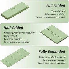 Foldable Yoga Mat,74″Lx32″Wx1/3″Thick,Folding Exercise Mat,Non-slip Wide Green