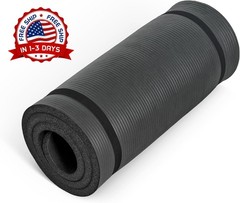 Esterilla de yoga de alta densidad de 1 pulgada con correa (Negra) NUEVO US