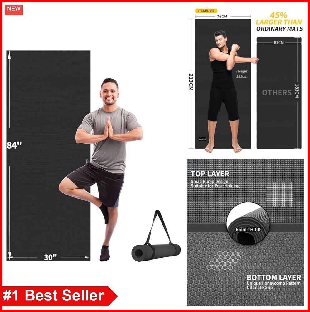 Extra Long Yoga Mat 84×30 Inches 6mm Thick Non Slip Exercise Mat for Tall