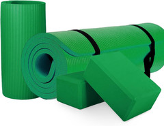 Extra Thick 71×24 Yoga Mat with Knee Pad, Blocks & Carry Strap for Workouts