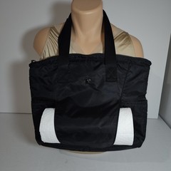 Large Black Gaiam Yoga Gym Bag Shoulder Tote w/ Mat Holder Water Bottle Pockets