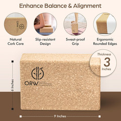 Natural Cork Yoga Block 9”X6”X3” 1.5 Lbs Heavyweight Non-Slip Eco-Friendly Dense