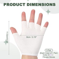 3Pairs Yoga Gloves, Non Slip Fingerless Pilates Gloves, Grey/White/Purple
