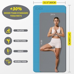 Foldable Extra Large Yoga Mat 74″×31.5″, 8mm Double-Sided Non Slip Lightweigh…