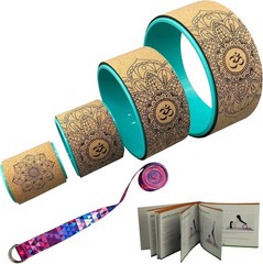 13″ Yoga Wheel 4 Pack Cork/Turquoise + Guide – Deep Stretch & Strength