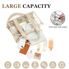 Clear Tote Bag for Women Stadium Approved Woven Crossbody Handbag Clear Beige