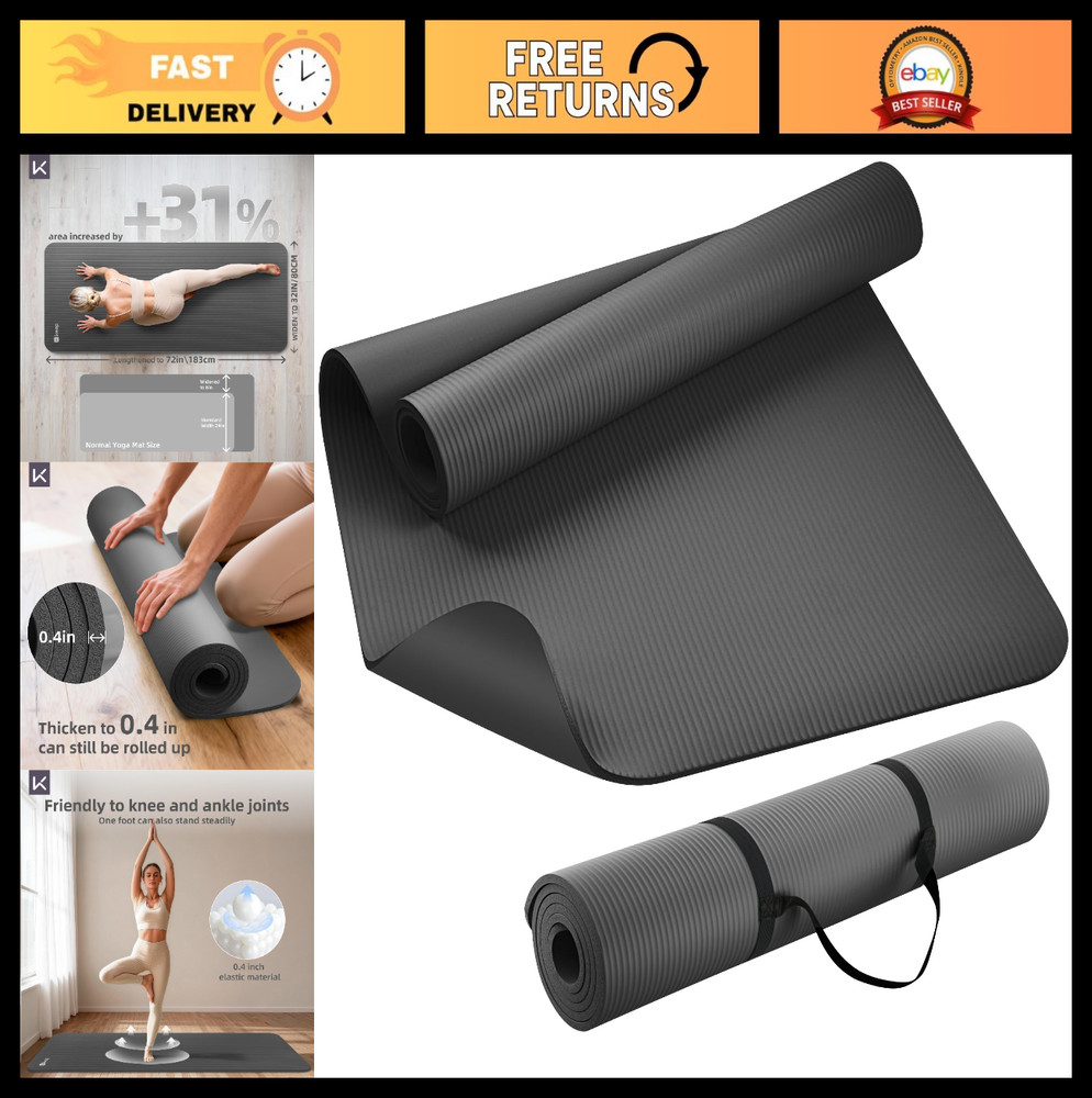Extra Thick 10mm Non-Slip Yoga Mat 72″x32″ for Men & Women – Cushioned Exercise