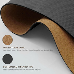 Cork Yoga Mat 1/4″ Thick, 72″x26″ for Home & Studio Workouts, Black