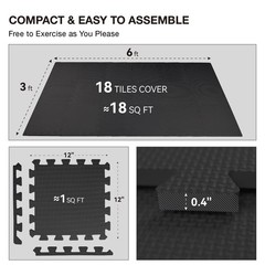 AIRHOP 18 Tiles Gym Floor Mat, EVA Foam Black | 18 |1.67m²,