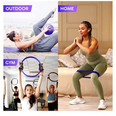 Pilates Ring and Ball Set, at Home Pilates Kit with 14″ Exercise Ring, Purple