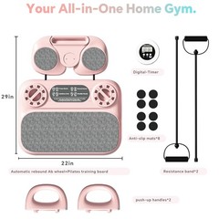 Pilates Reformer Board，6-in-1 Foldable Pilates Equipment for Home Workout wit…
