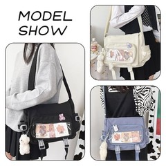 Kawaii Crossbody Ita Bag for Women with Pin and Pendant-Japanese Beige
