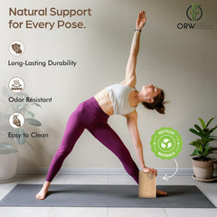 Natural Cork Yoga Block 9”X6”X3” 1.5 Lbs Heavyweight Non-Slip Eco-Friendly Dense