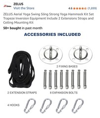 ZELUS Yoga Swing Black Retractable Buckles Kit w/ Straps, Hooks, Bag