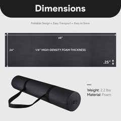 Fitvids 1/4” High Density Thick Non Slip Yoga Mat & Carry Strap, Black (Used)