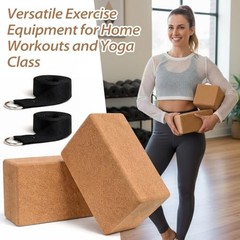 6 Pcs Cork Yoga Blocks with Straps 9 x 6 x 4 Inch Cork Yoga Brick 8.2 FT