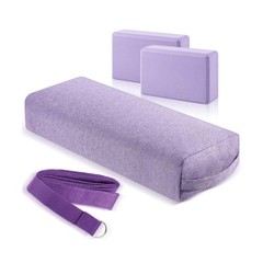 4 Pcs Yoga Bolster Pillows Blocks with Strap Set Comfortable Meditation Pillo…