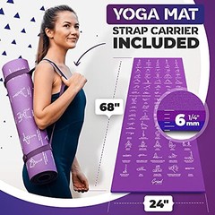 Instructional Yoga Mat with Carrying Strap: Cute Yoga Blue/Purple (68″ x 24″)
