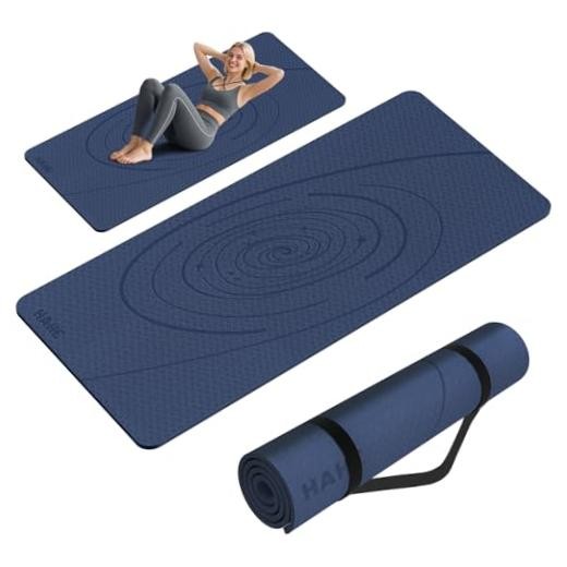 Large Yoga Mat Thick, 76″x32″x0.31″Wide POE Exercise Mat with Non Navy Blue
