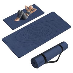 Large Yoga Mat Thick, 76″x32″x0.31″Wide POE Exercise Mat with Non Navy Blue