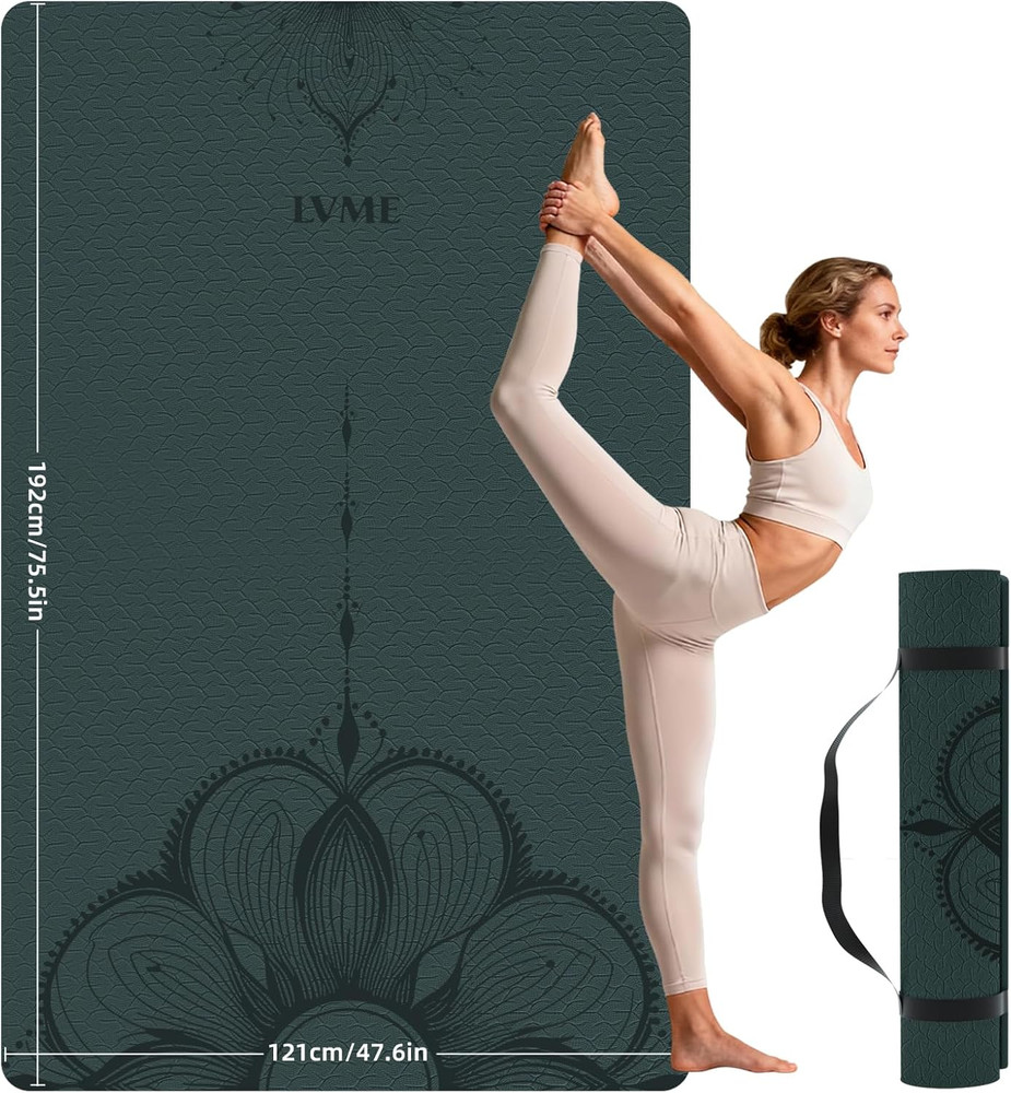 Extra Wide 10mm Non-Slip Yoga Mat for Home Gym & Pilates – 75.5″x47.6