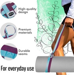 TECEUM Yoga Mat Strap – Adjustable Mat Holder Sling – 64 IN, Mixed Blueberry