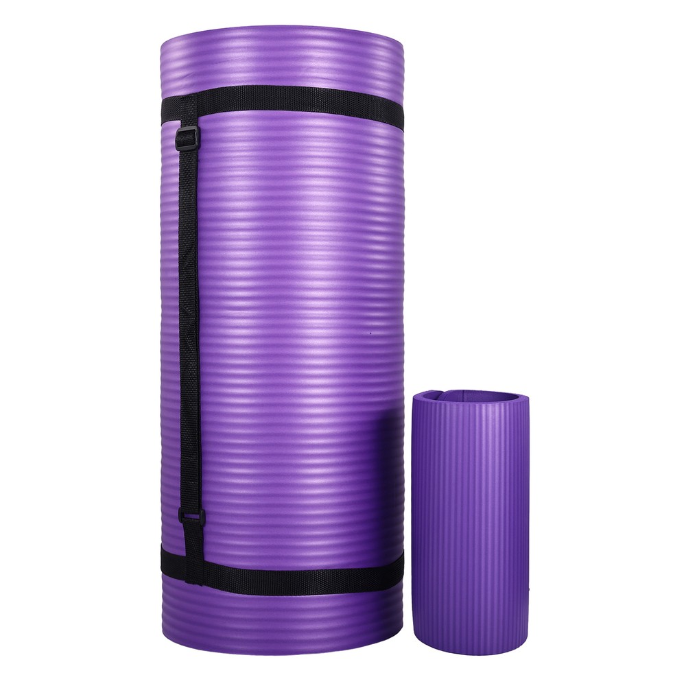 BalanceFrom 1″ Thick Yoga Mat w/Knee Pad & Carrying Strap, Purple (Open Box)
