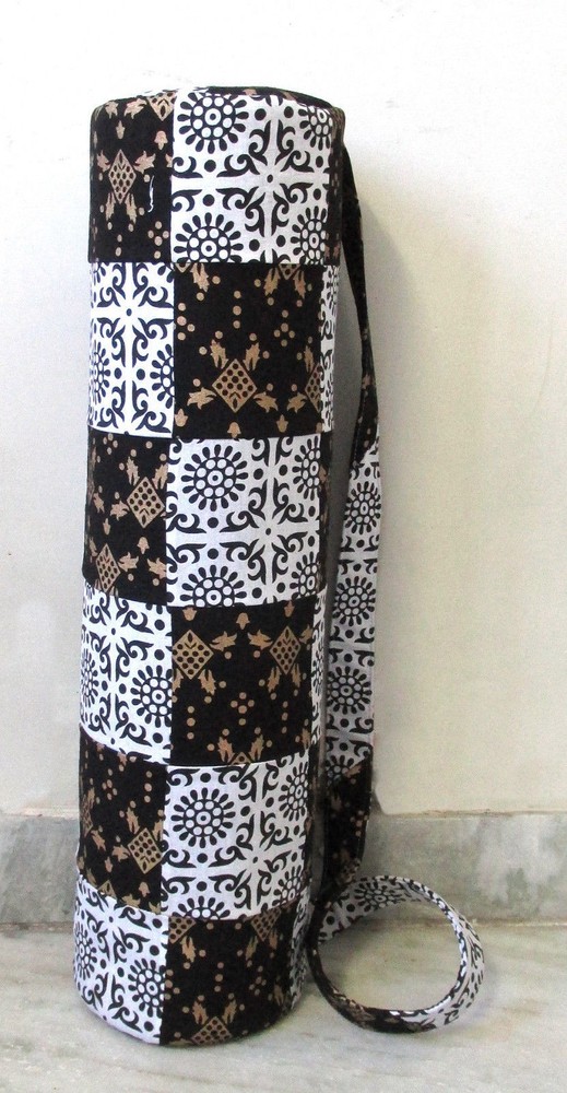 Indian White Balck Patchwork Yoga Mat Carrier Bag Mandala Large Shoulder Strap