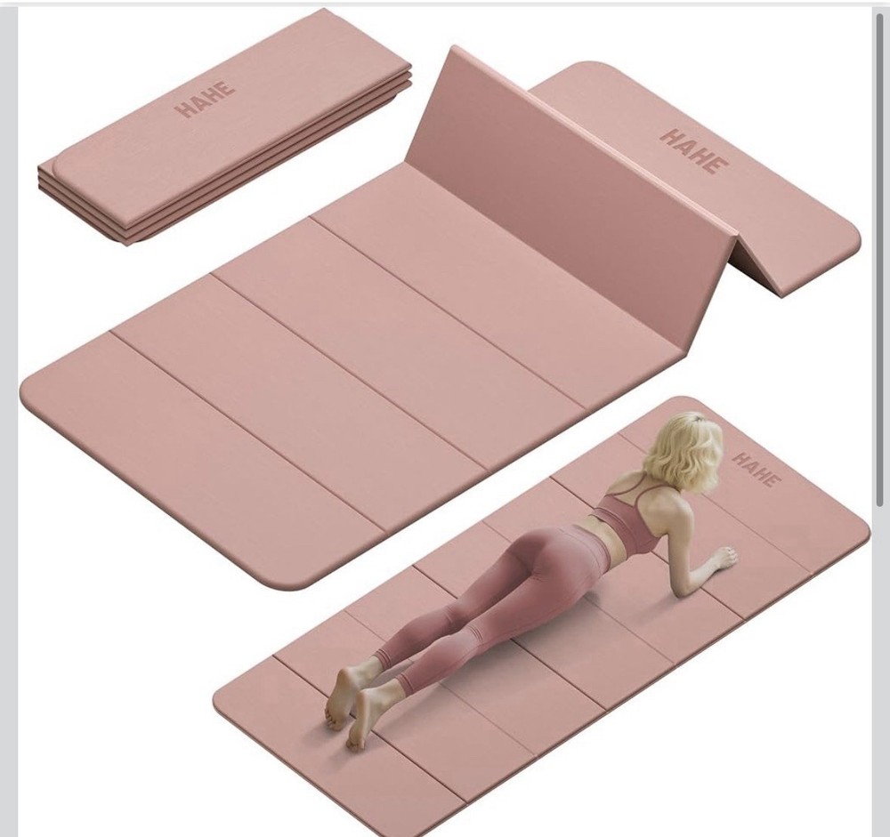 HAHE Foldable Non-Slip Pink Foam Yoga Mat 188x80cm Easy to Carry Pilates